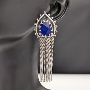 Dangle Long color stone frame Silver Earrings